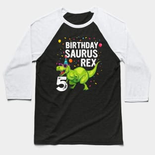 Kids 5 Year Old Birthday Boy Girl Dinosaur T Rex Family Matching Baseball T-Shirt